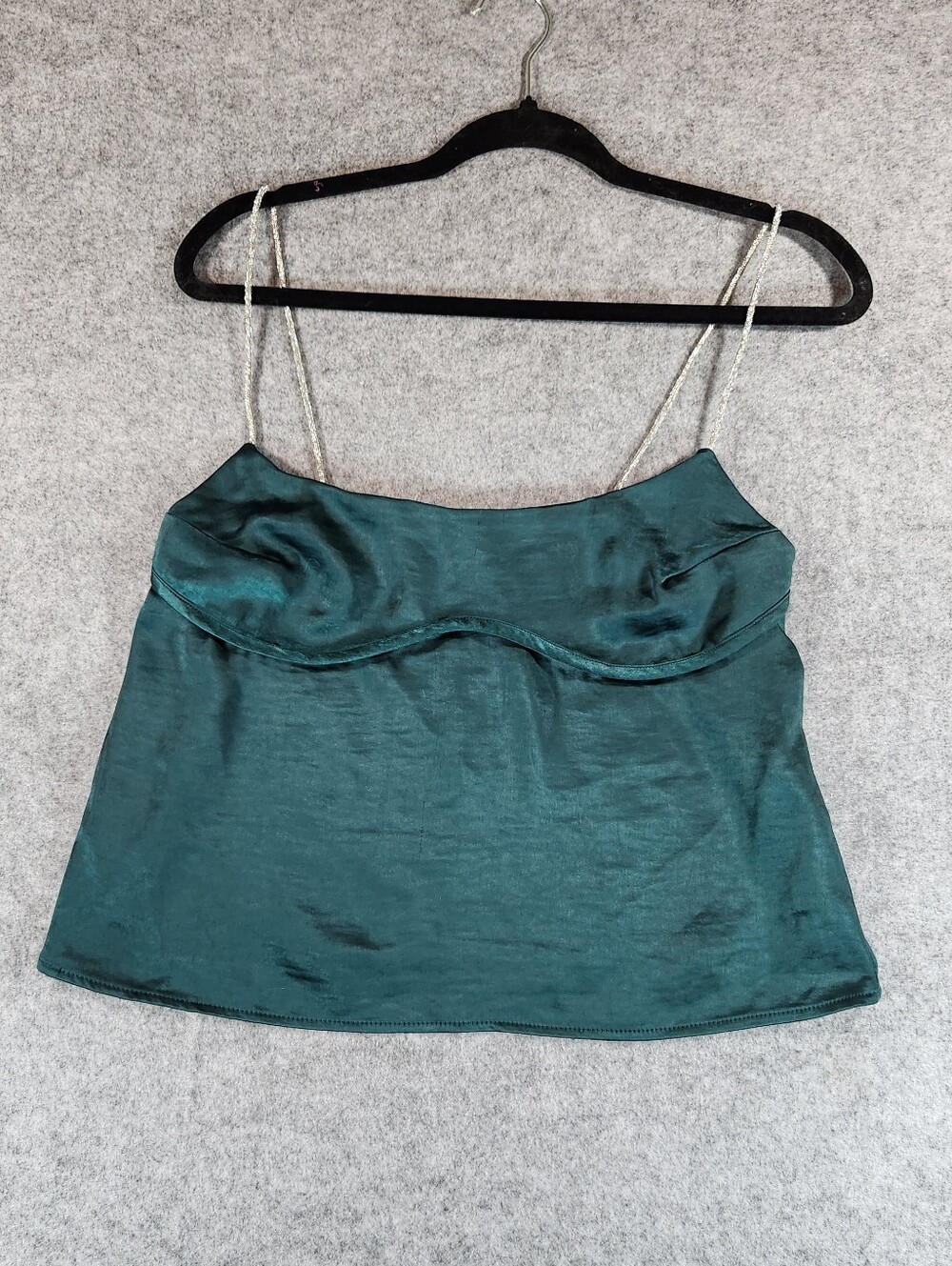 Thirty Thirty Emerald Green Satin Camisole with Chain Straps